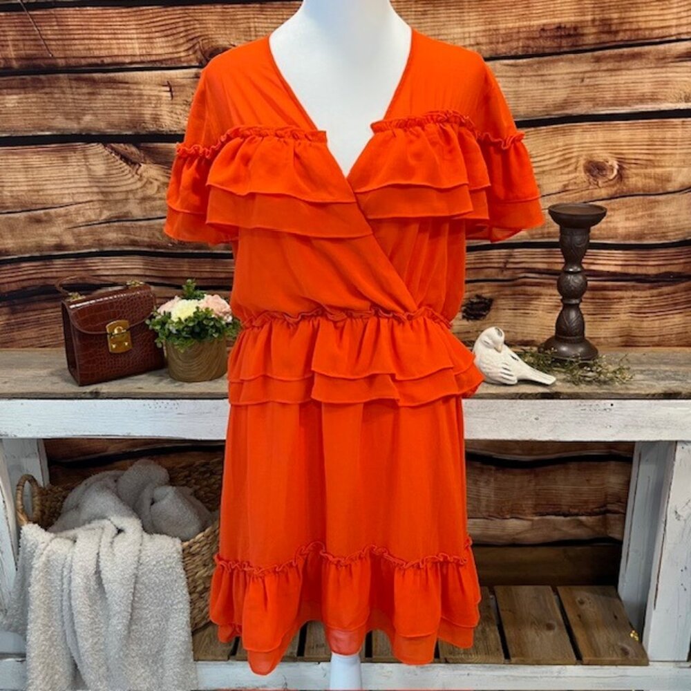 NSR Womens Vibrant Orange Layered Ruffle Mini Dress Size M